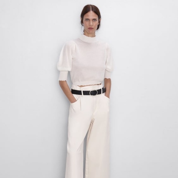 NWT ZARA KNIT CROP TOP BLOUSE | S | WHITE - Picture 3 of 9